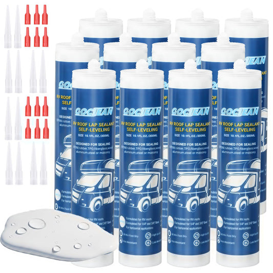 2026 Version RV Roof Sealant 12 Pack, Self-Leveling Lap Sealant White, Camper Caulk for RV Roofing, Maintenance, Repair